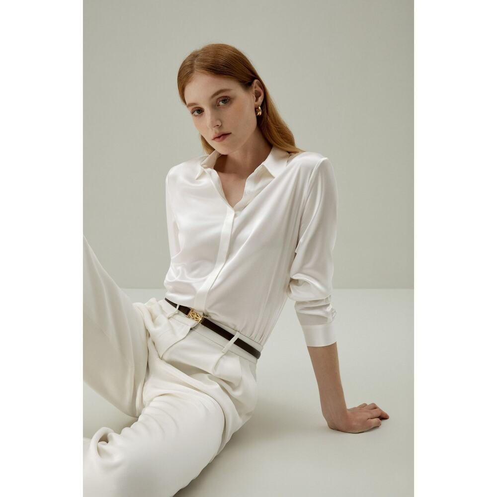 Lilysilk Shirt Womens Large Natural White 22MM Silk Concealed Placket Blouse NWT